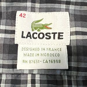 Lacoste Long Sleeve Preppy Designed in France 42 Plaid Black White 100% Cotton